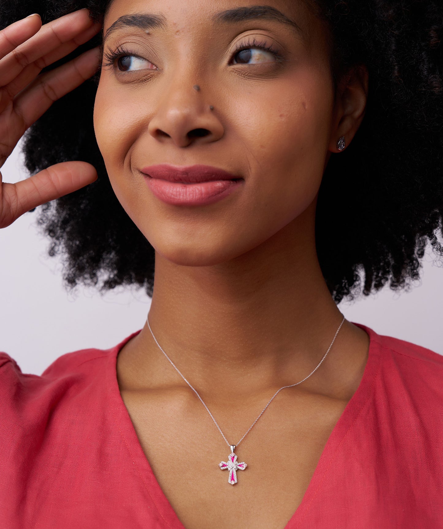 Pink Enamel & Diamond Cross Pendant