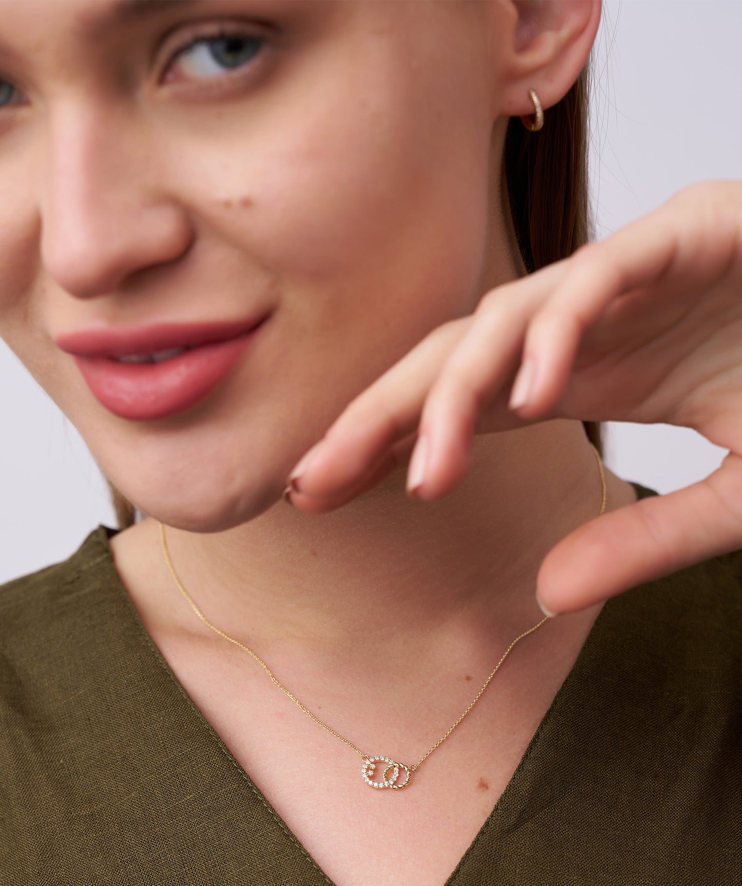 Dual Circle Pendant with Diamonds and Rope