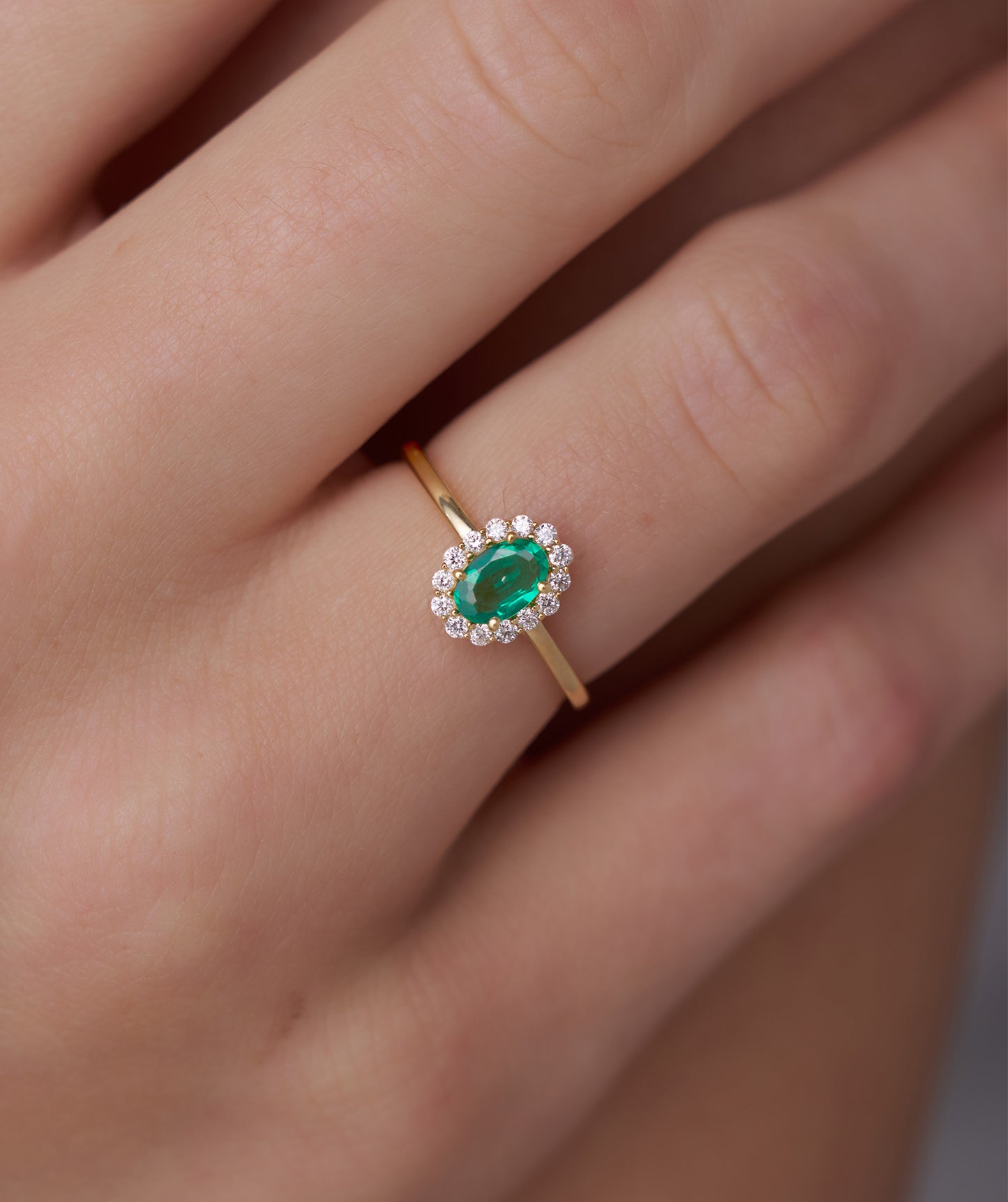 Regal Bloom Oval Green Gem & Diamond  Ring