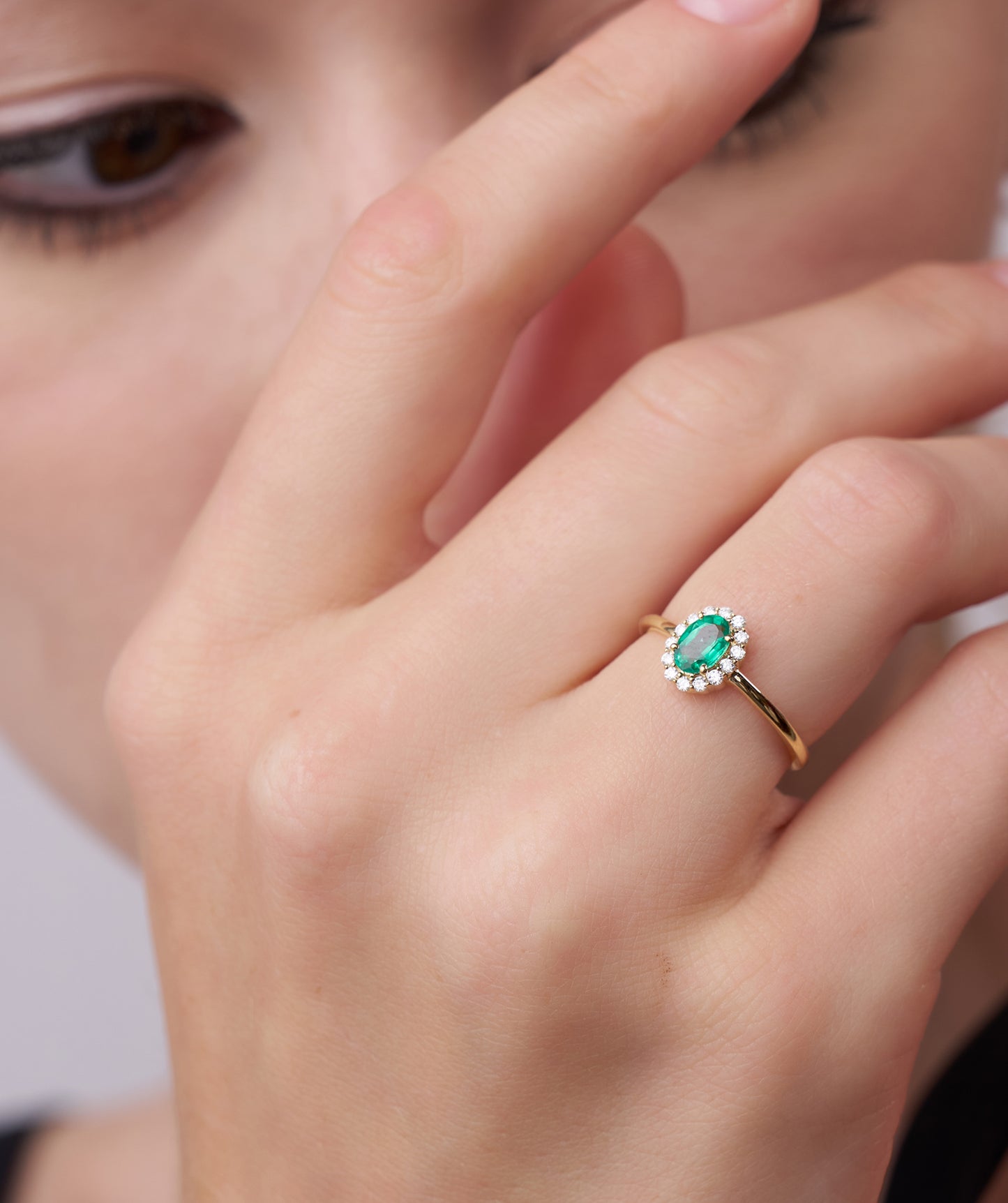 Regal Bloom Oval Green Gem & Diamond  Ring