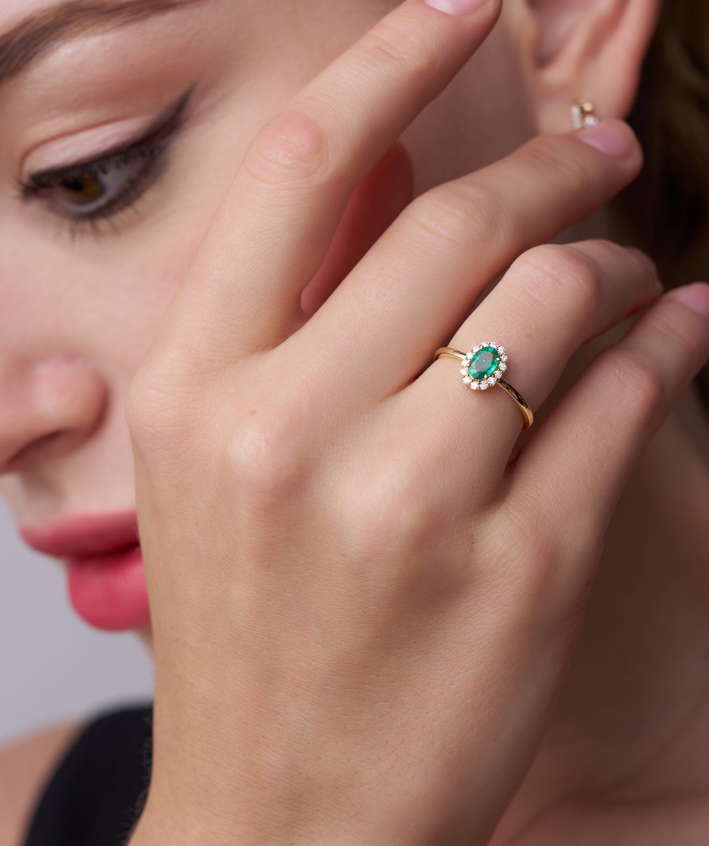 Regal Bloom Oval Green Gem & Diamond  Ring
