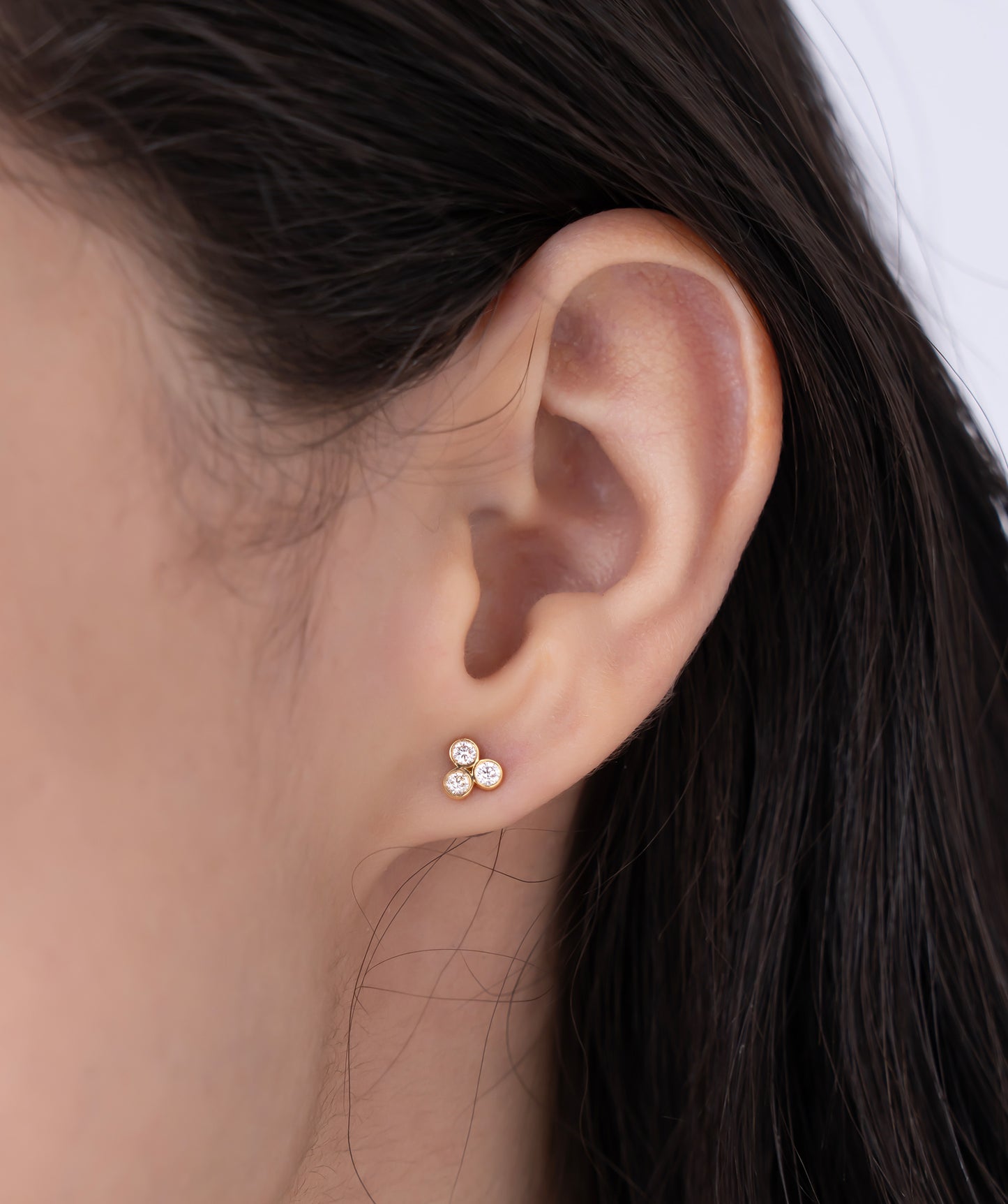 Bezel-Set Triple Diamond Stud Earrings