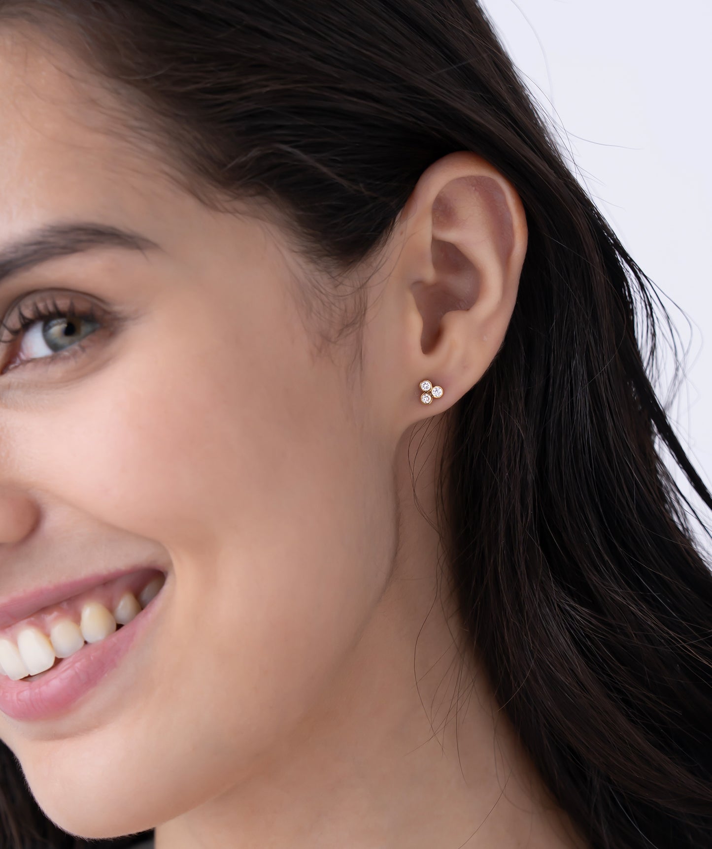 Bezel-Set Triple Diamond Stud Earrings