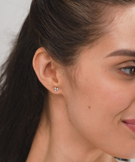 Bezel-Set Triple Diamond Stud Earrings