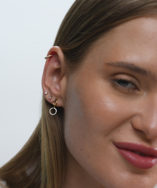 Gold and Diamond Circle Drop Earrings