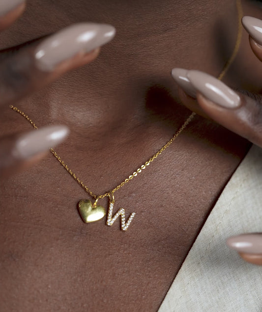 Love and Initial 'W' Diamond Necklace