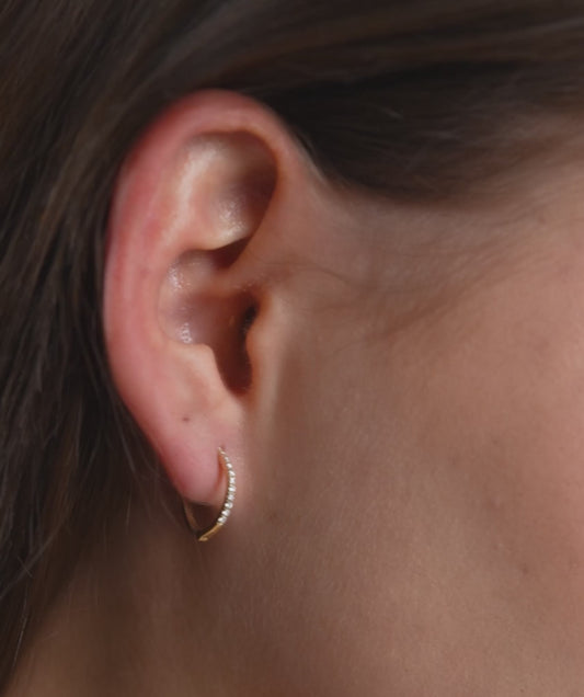 Diamond Row 14K Gold Hoop Earrings