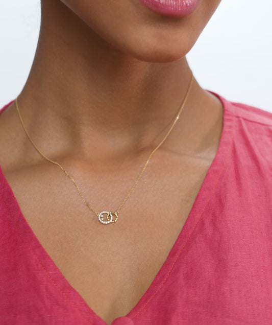 Dual Circle Pendant with Diamonds and Rope