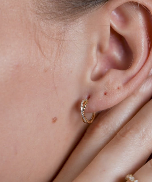 14K Gold Spiral Diamond Hoops