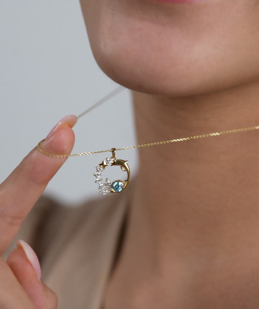 14K Starry Ocean Dolphin Pendant