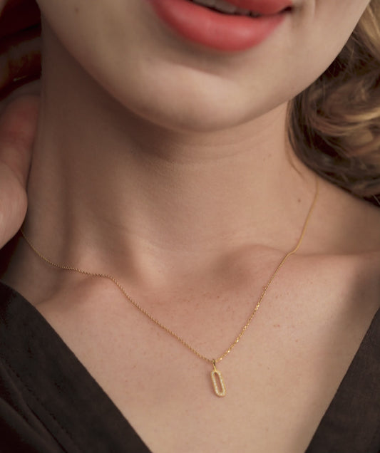 14k Gold Diamond Paperclip Pendant