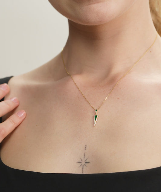 Green Enamel & Diamond Arrow Pendant Necklace