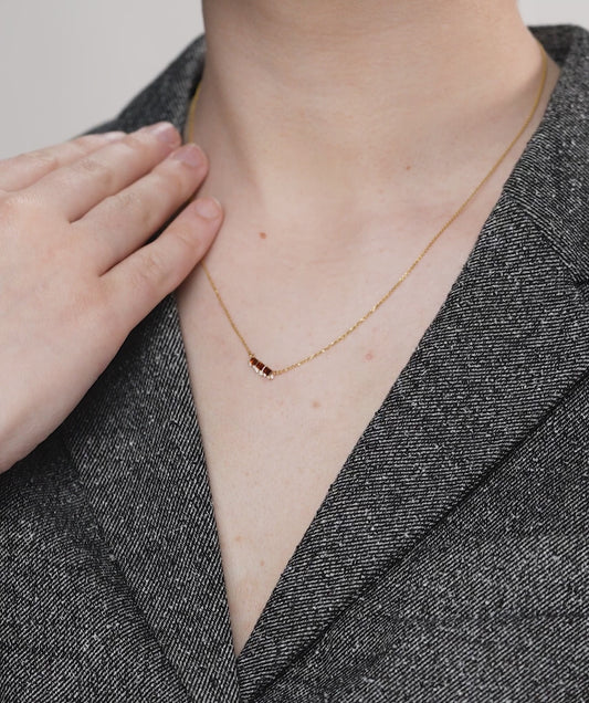 Garnet Bar Necklace with Diamonds