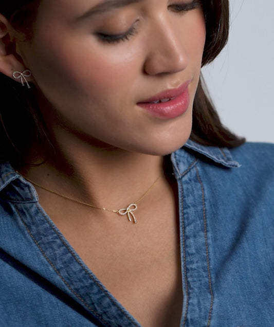 14K Gold Diamond Bow Necklace