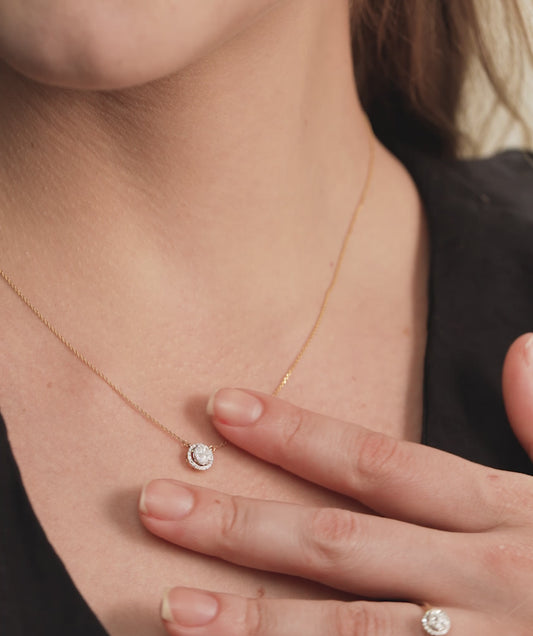 14K Gold Circle Halo Diamond Necklace