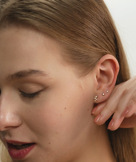 Gold Bezel Diamond Cluster Earrings