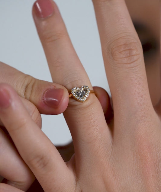 Baguette Diamond Heart Ring