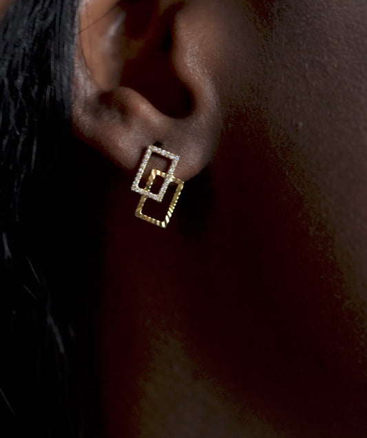 Layered Geometric Diamond Earrings