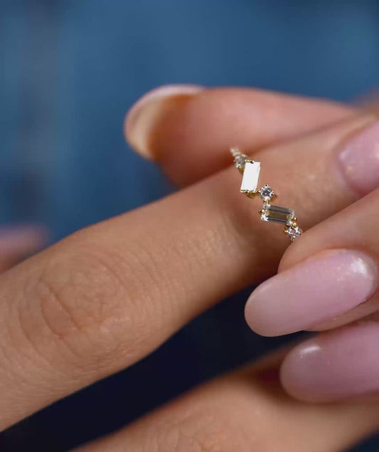 14k Solid Gold Dainty Diamond Set