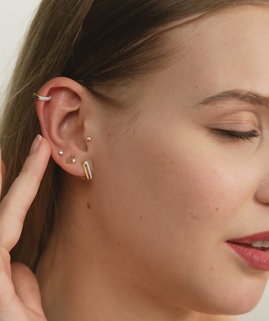 14K Gold Rectangle Huggie Earrings