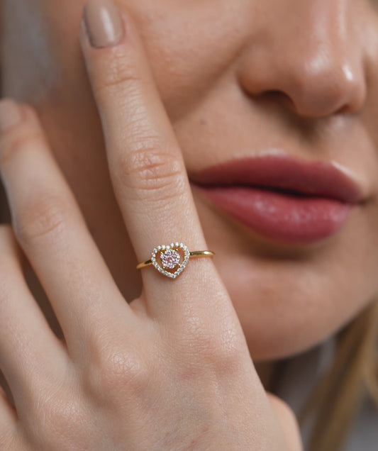 Heart Halo Pink Diamond Ring