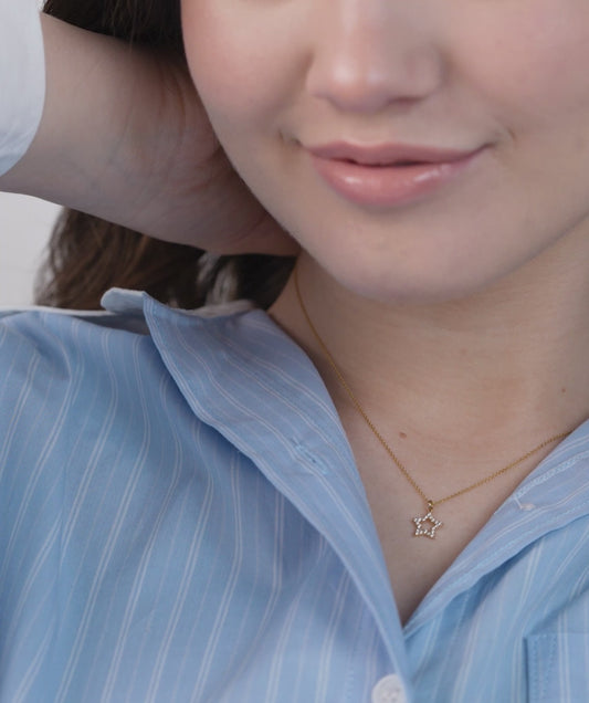 14K Gold Diamond Star Necklace