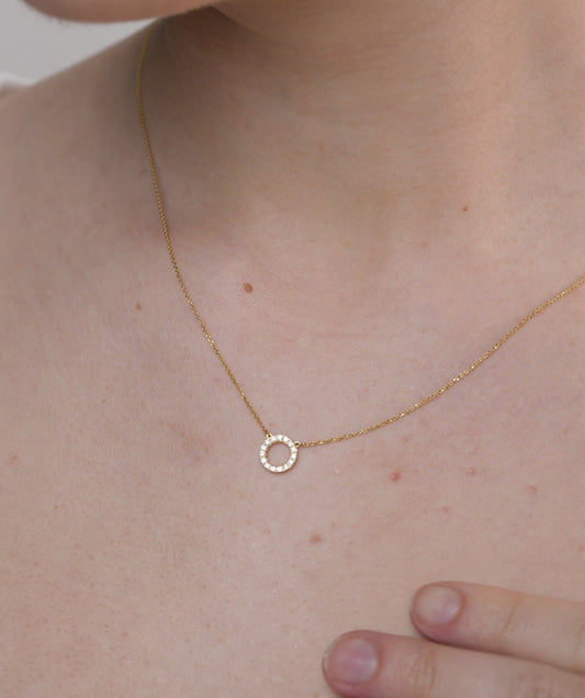 Dainty 14K Gold Diamond Circle Pendant