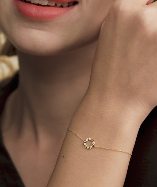 14K Gold Bezel Diamond Circle Bracelet