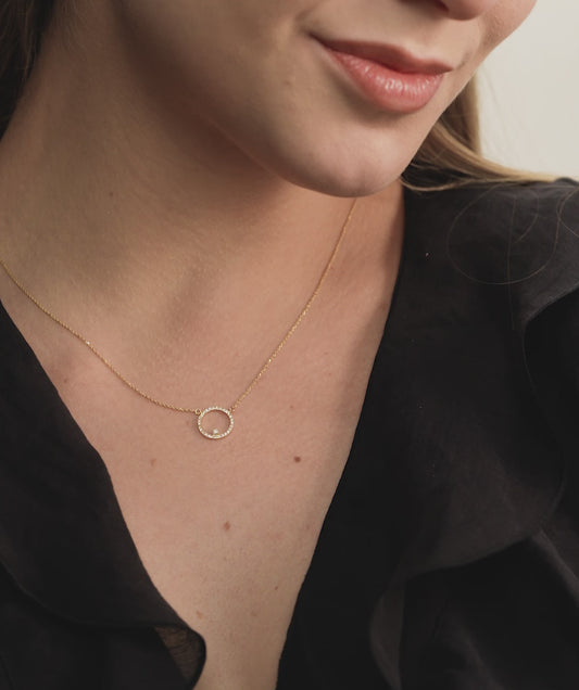 14K Gold Diamond Circle Necklace