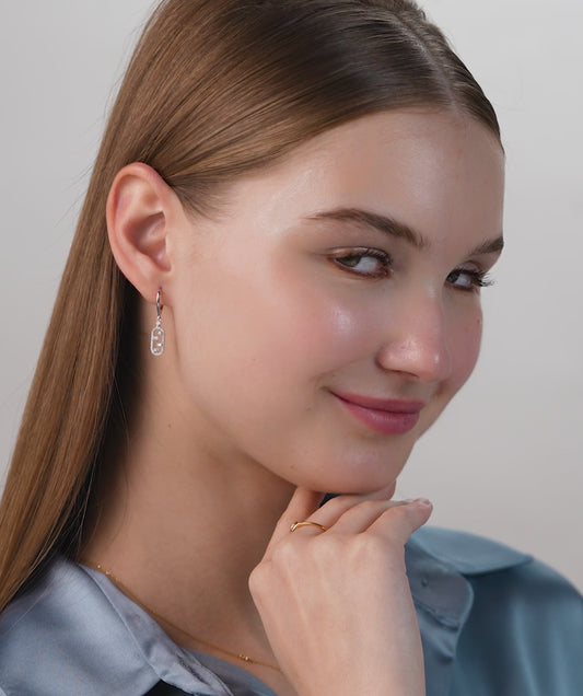 Modern Diamond Link Drop Earrings