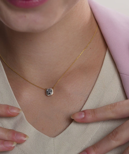 Asscher Cut Halo Necklace