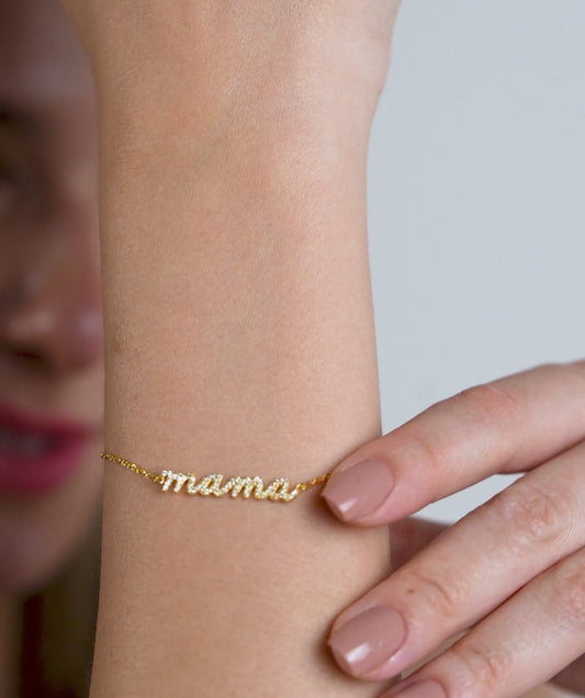 14K Gold 'Mama' Pave Bracelet