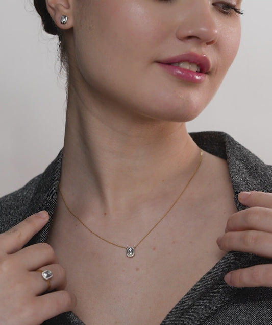 Step-Cut Diamond Halo Necklace
