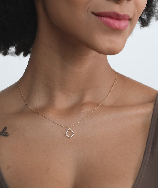 14K Gold Diamond Geometric Pendant