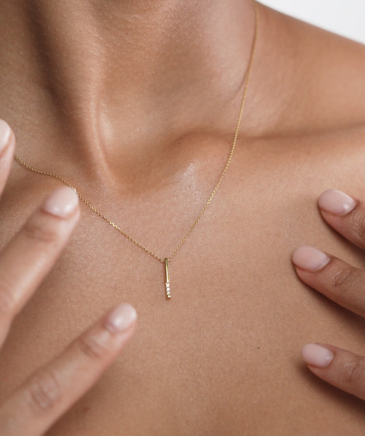 Solid 14K Gold Bar Diamond Necklace