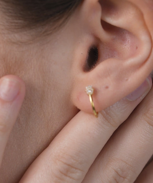 14K Gold Diamond Hamsa Huggie Earrings