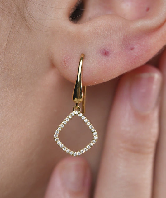14K Gold Diamond Dangle Earrings