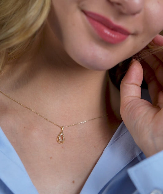 14K Lattice Teardrop Pendant