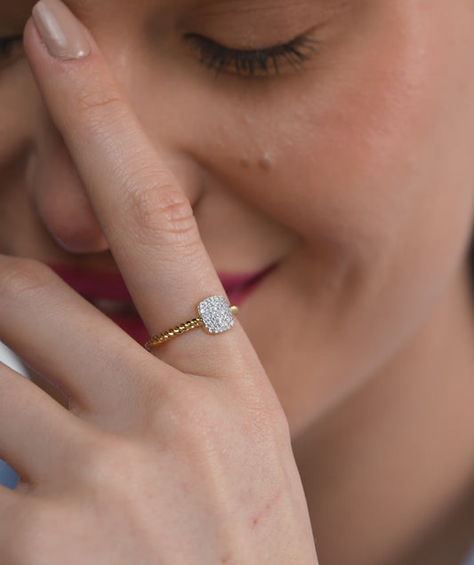 14K Gold Pavé Cushion Ring