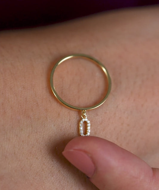 14K Gold Dainty Link Charm Ring