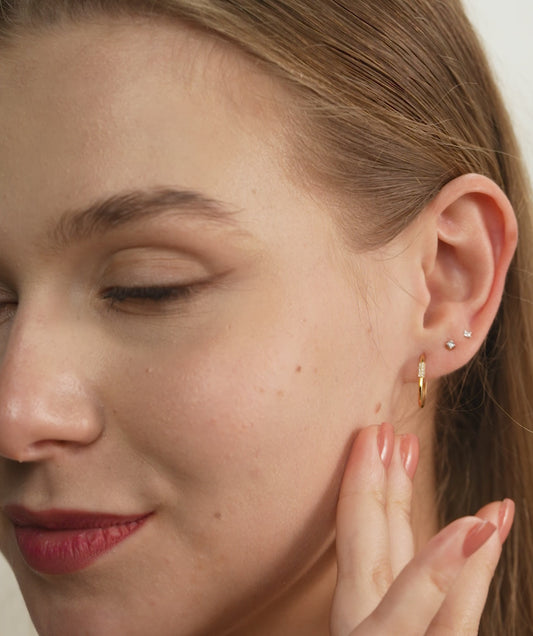 Diamond-Accented Gold Hoops