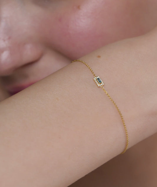 14K Gold Baguette Halo Bracelet