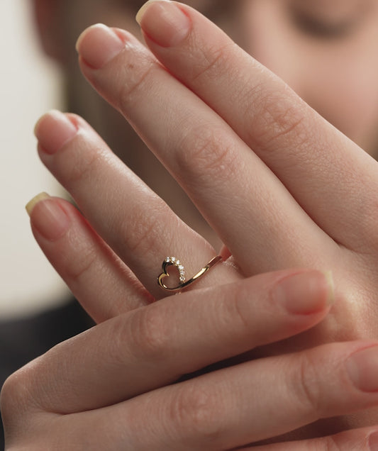 Heart-Shaped Gold Ring with Diamond Accents